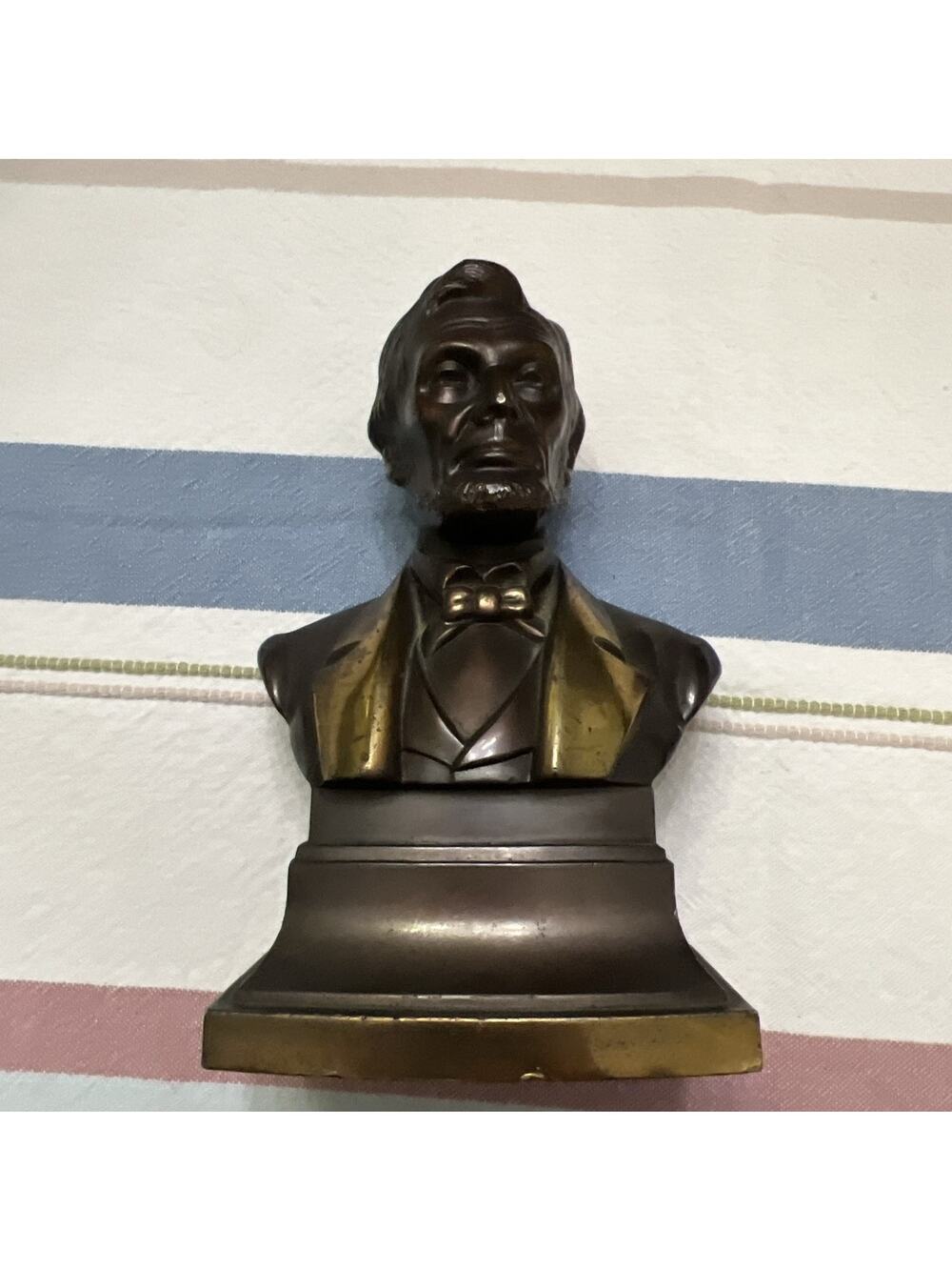 PRESIDENT ABRAHAM Lincoln Vtg METAL BRASS/BRONZE BUST FIGURINE PMC 51/2” Tall